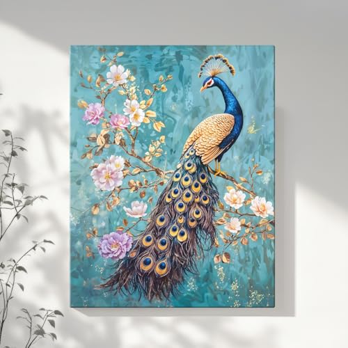 ArtX Canvas Peacock Painting For Wall Vastu, Peacock Wall Decor, Bedroom, Multicolor, Abstract, 58.0 X 45.0 cm, Set of 1 - Image 1