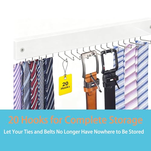 CXYNDFA Wall-Mounted Belt and Tie Hanger, Wood Space-Saving Belt Rack with 20 Rotating Hooks - Multi-Functional Closet Organizer for Ties, Belts, Scarves & Accessories - Image 5