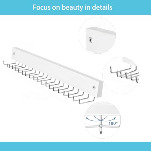 CXYNDFA Wall-Mounted Belt and Tie Hanger, Wood Space-Saving Belt Rack with 20 Rotating Hooks - Multi-Functional Closet Organizer for Ties, Belts, Scarves & Accessories - Image 3