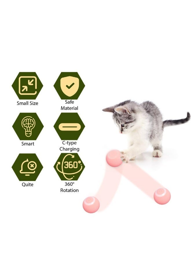 التفاعلية Cat لعبة الكرة، 360 درجة الذاتية الدوار تلقائي لعب القطط للقطط الداخلية، USB قابل لإعادة الشحن هادئة تتحرك الكرة مع وضع التجنب الذكي، هدية اللغز الممتعة لإغاثة الممل (الوردي) - Image 2