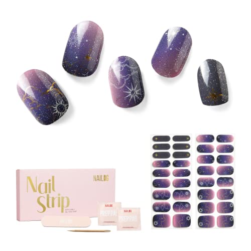 Nailog Semi Cured Gel Nail Strips 34 pcs | Long Lasting Nail Polish Sticker Wraps with Glossy Gel Finish | Constellation - Image 1