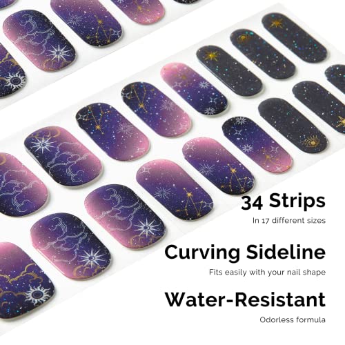 Nailog Semi Cured Gel Nail Strips 34 pcs | Long Lasting Nail Polish Sticker Wraps with Glossy Gel Finish | Constellation - Image 2