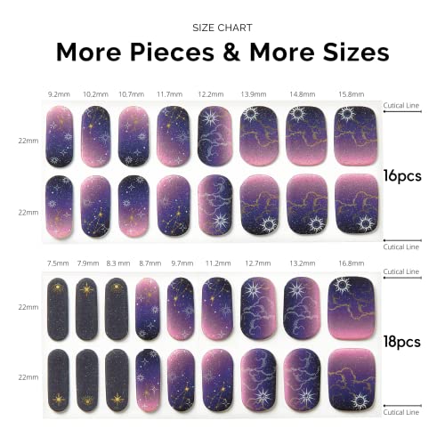 Nailog Semi Cured Gel Nail Strips 34 pcs | Long Lasting Nail Polish Sticker Wraps with Glossy Gel Finish | Constellation - Image 4