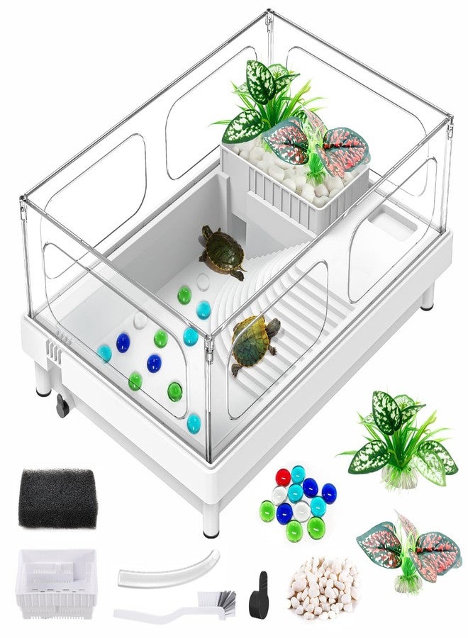 GOZILLA Small Turtle Tank, Acrylic Turtle Tank Starter Kit, Reptile Habitat and Terrarium with Multi-Functional Areas for Tortoise, Crab, Crayfish, Small Reptile.(Black Tank) - Image 1