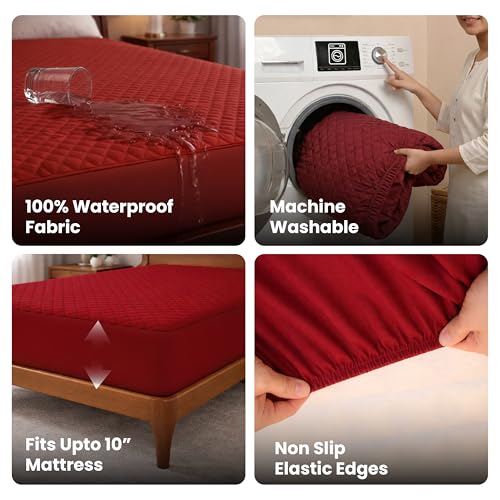 MY ARMOR Mattress Protector | Waterproof Twin Cotton Quilted Fitted – Breathable, Noiseless, Ultra Soft Bed Protector Queen Size with Elastic Skirting (Queen 78x60 inch 6.5x5 ft, Maroon) - Image 5