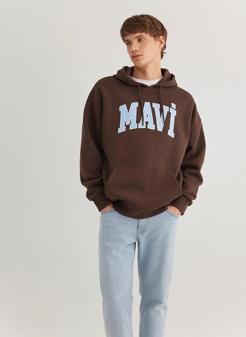 مافي Mavi Logo Printed Hooded Brown Sweatshirt