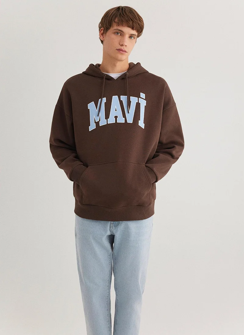 مافي Mavi Logo Printed Hooded Brown Sweatshirt