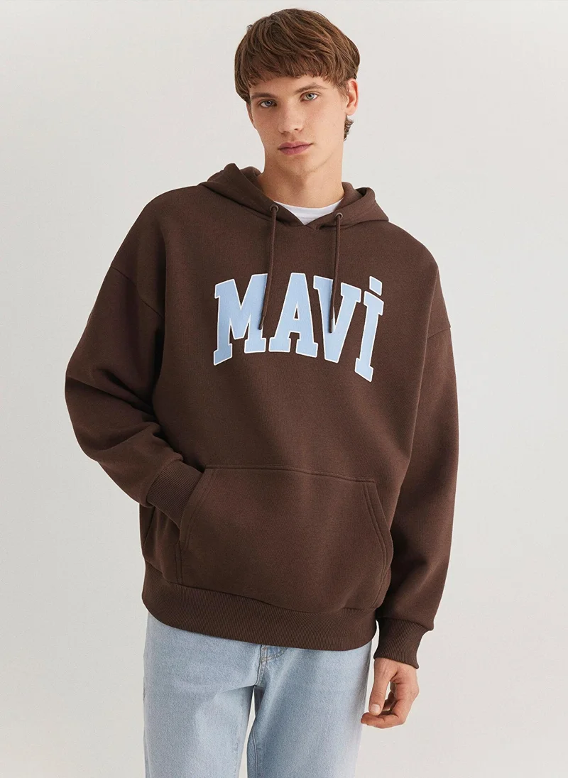مافي Mavi Logo Printed Hooded Brown Sweatshirt