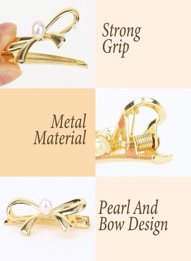 CURASA Metal Hair Bows For Women Girls 6Pcs Small Gold Sliver Pearl Hair Clips Bow Knot Alligator Decorative Hair Pins Fashion Wedding Hair Accessories For Styling Elegant Braided Barrettes Party - Image 4