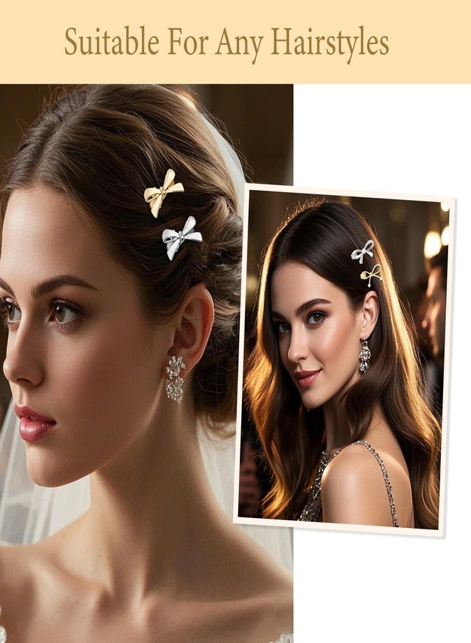 CURASA Metal Hair Bows For Women Girls 6Pcs Small Gold Sliver Pearl Hair Clips Bow Knot Alligator Decorative Hair Pins Fashion Wedding Hair Accessories For Styling Elegant Braided Barrettes Party - Image 5