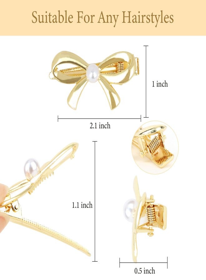 CURASA Metal Hair Bows For Women Girls 6Pcs Small Gold Sliver Pearl Hair Clips Bow Knot Alligator Decorative Hair Pins Fashion Wedding Hair Accessories For Styling Elegant Braided Barrettes Party - Image 2