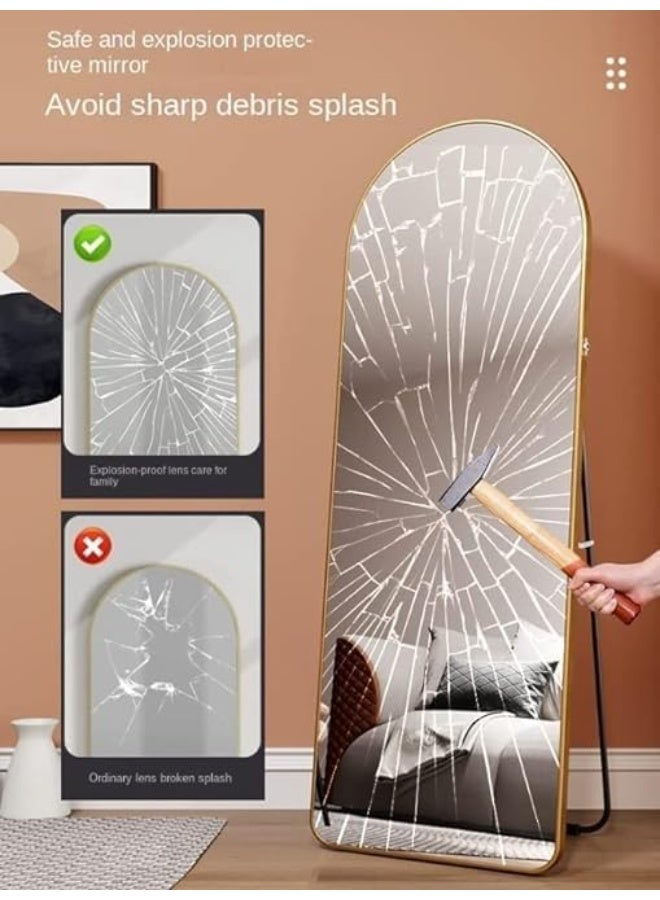 ديكور هيلز مرآة ديكور هيلز المقوسة كاملة الطول - مرآة عصرية وأنيقة كاملة الجسم لغرفة النوم، وغرفة المعيشة، وغرفة المكياج، والحمام - مثبتة على الحائط أو قائمة بذاتها - إطار أنيق - تصميم كبير ومتين - Image 2