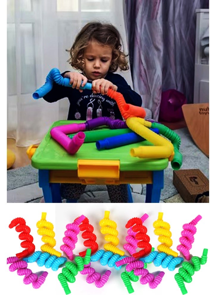 SAKOON Stretch Sensory Toys Pack 4 Pop Tubes Sensory Fidget Tubes Toys for Toddler Toys for Endless Creativity & Fun for Kids. Connect it, Pop it, expand it, and make it different shapes for fun - Image 2