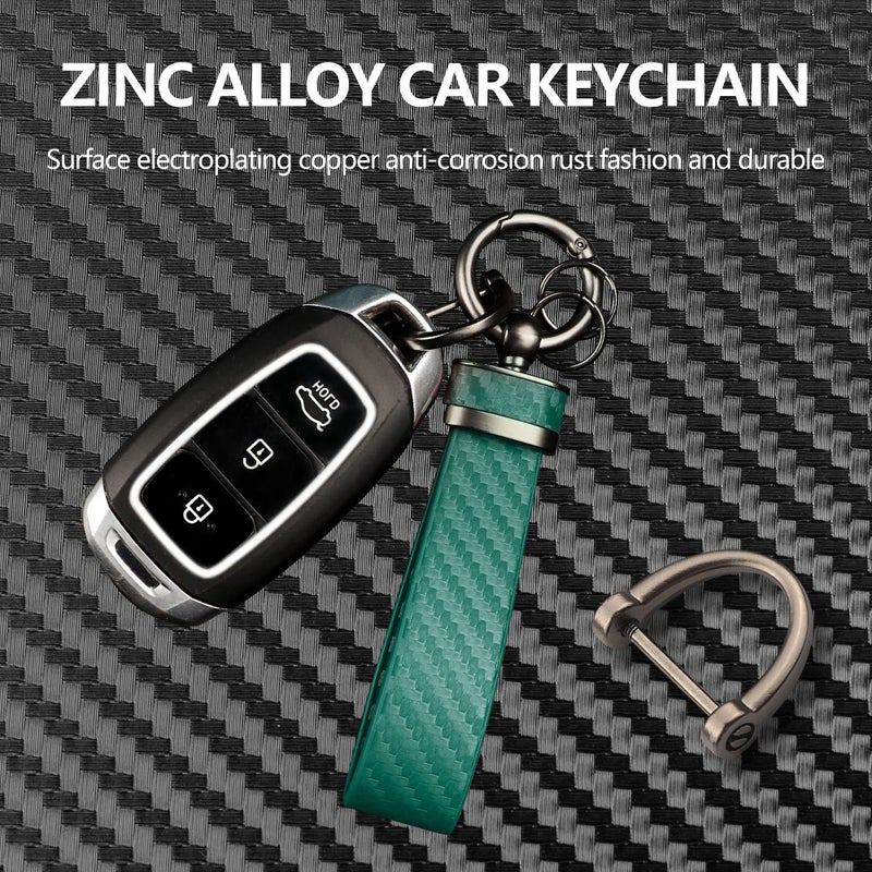Turcee Carbon Fiber Car Keychain Interior Accessories Keychains Leather Car Key Fob Car Accessories Key Ring & Anti-Lost D-Ring(Green) - Image 3