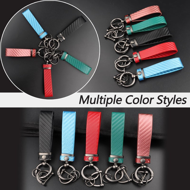 Turcee Carbon Fiber Car Keychain Interior Accessories Keychains Leather Car Key Fob Car Accessories Key Ring & Anti-Lost D-Ring(Green) - Image 5