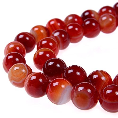 PLTbeads Smooth Round Shape Natural Gemstone Loose Beads for 1 Strand per Bag Approxi 15.5 inch 48-50pcsJewelry Making (10mm, Red Carnelian Stripe Agate) - Image 1