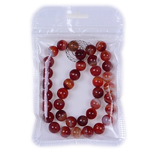 PLTbeads Smooth Round Shape Natural Gemstone Loose Beads for 1 Strand per Bag Approxi 15.5 inch 48-50pcsJewelry Making (10mm, Red Carnelian Stripe Agate) - Image 2