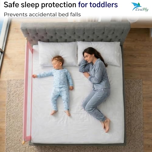 Evafly Bed Railing for Baby Safety Astronaut Print, L-180cm x Adjust Height Between 68-93cm, Single Side Bed Rail for Infant & Toddler's Safety-Pink - Image 4
