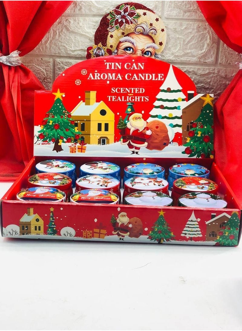Generic Christmas Scented Candle Stand with Santa Claus Design – Beautiful Fragrance in Tin Container, for Home or Office Use, 12 Pieces, Size: 6x7 cm AS  - Image 3