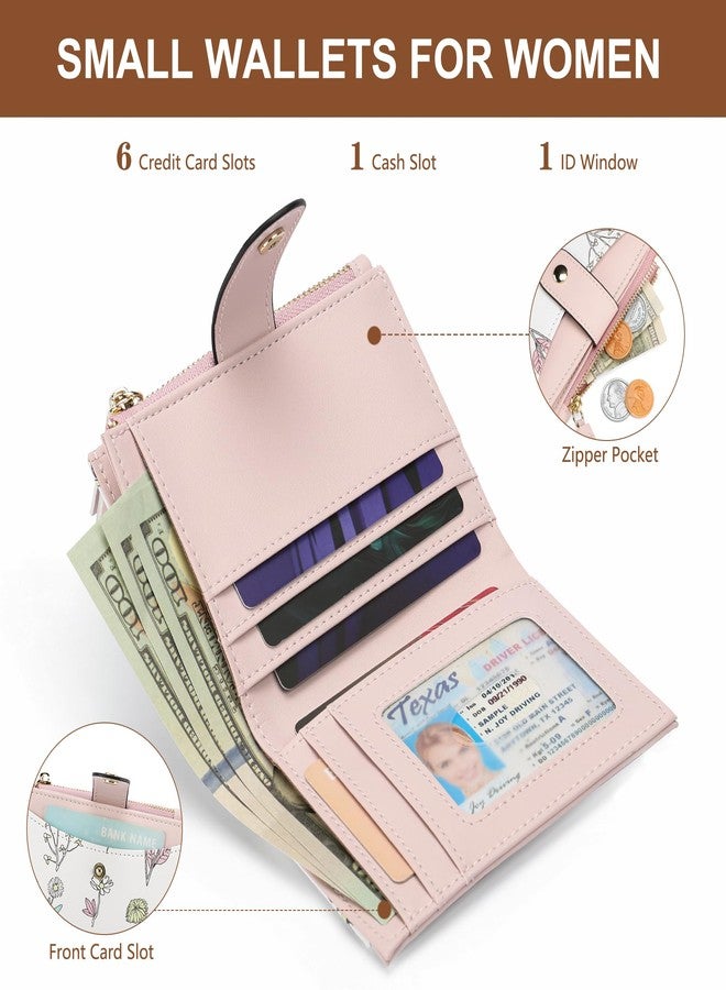 yiijay Small Wallet for Women RFID Blocking Tassle Bifold Slim Thin Leather Wallet Credit Card Holder Wallet Ladies Mini Wallet with Zipper Pocket, 1Flora Pink, Small Compact Wallet for Women - Image 2