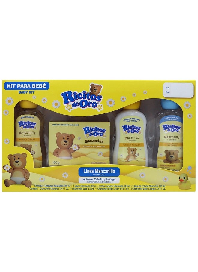 Ricitos de Oro - Baby Kit, Chamomile, Hypoallergenic Products, Chamomile Shampoo, Bar Soap, Body Lotion, Body Cologne, 4 Products Inside, One Kit - Image 1