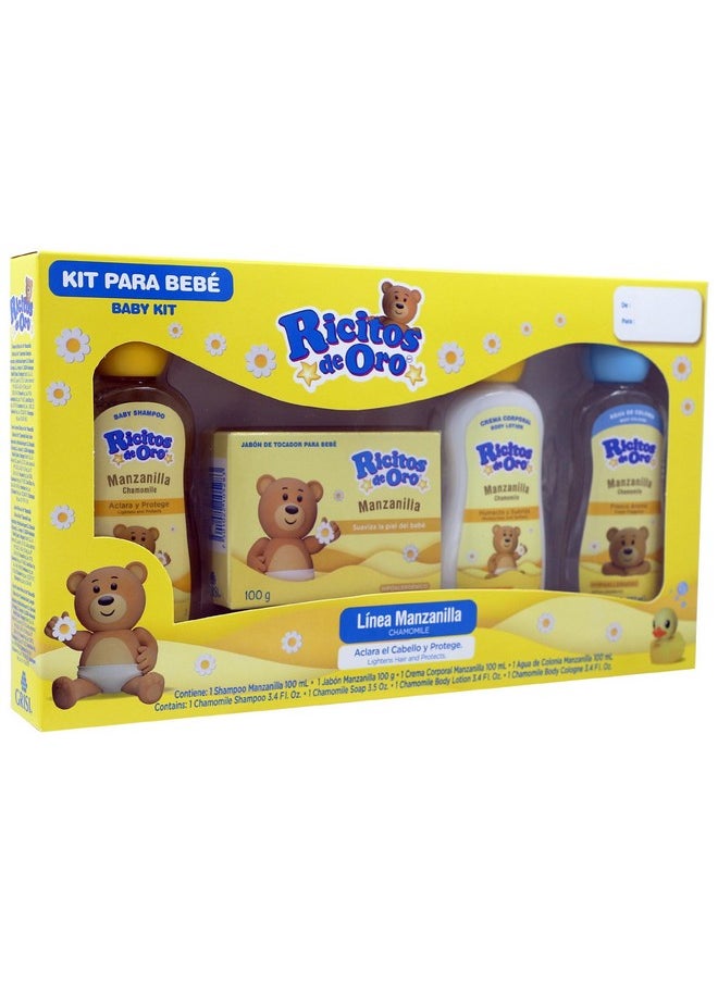 Ricitos de Oro - Baby Kit, Chamomile, Hypoallergenic Products, Chamomile Shampoo, Bar Soap, Body Lotion, Body Cologne, 4 Products Inside, One Kit - Image 1