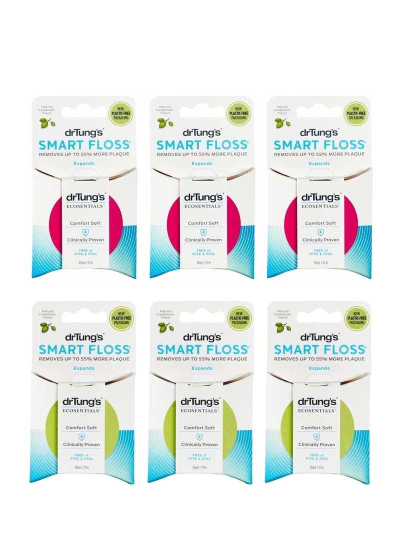 drTung's - DrTung's Smart Floss - Natural Floss, PTFE & PFAS Free Floss, Gentle on Gums, Expands & Stretches, BPA Free Floss - Natural Dental Floss Cardamom Flavor (Pack of 6) - Image 1