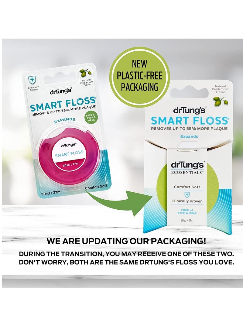 drTung's - DrTung's Smart Floss - Natural Floss, PTFE & PFAS Free Floss, Gentle on Gums, Expands & Stretches, BPA Free Floss - Natural Dental Floss Cardamom Flavor (Pack of 6) - Image 1
