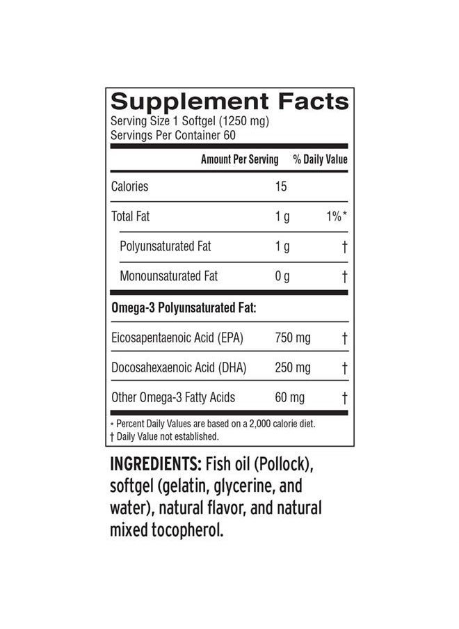 BARLEAN'S - Ideal Omega 3 Fish Oil Supplement, 1,000 mg Softgels, Pharmaceutical Grade EPA & DHA for Brain, Joint, & Heart Health, Orange Flavor, 60 ct - Image 1