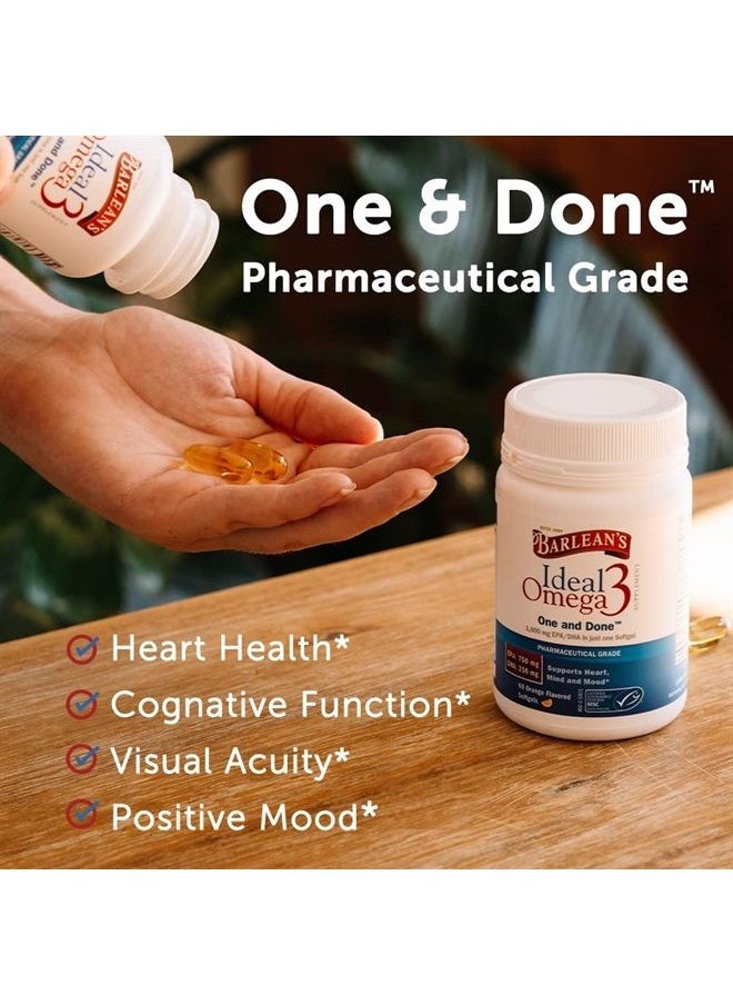 BARLEAN'S - Ideal Omega 3 Fish Oil Supplement, 1,000 mg Softgels, Pharmaceutical Grade EPA & DHA for Brain, Joint, & Heart Health, Orange Flavor, 60 ct - Image 1