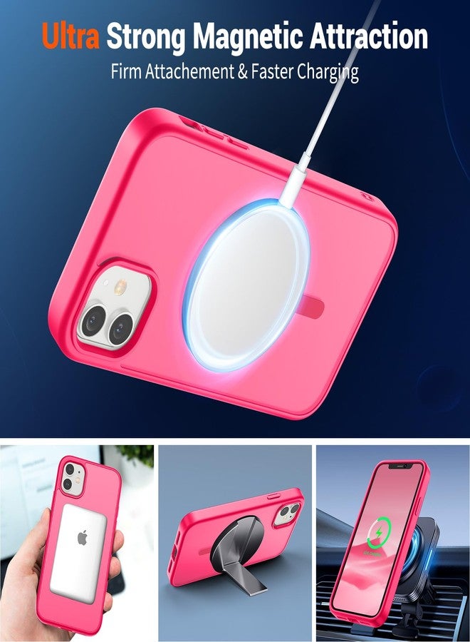 استلق جراب SUPFINE المغناطيسي لهاتف iPhone 12 Mini و iPhone 13 Mini (متوافق مع MagSafe) (حماية فائقة ضد السقوط بمعايير عسكرية) غطاء هاتف رفيع وشفاف غير لامع مقاوم للصدمات، لون وردي فاقع - Image 5
