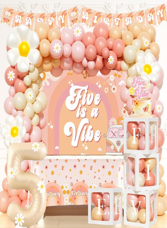 Hombae Five is a Vibe Birthday Party Decorations, Groovy 5th Birthday Decorations Girl, Daisy Flower Retro Boho Hippie Themed Party Supplies Backdrop Balloon Banner Tablecloth Box for 5 Year Old Girl - Image 1
