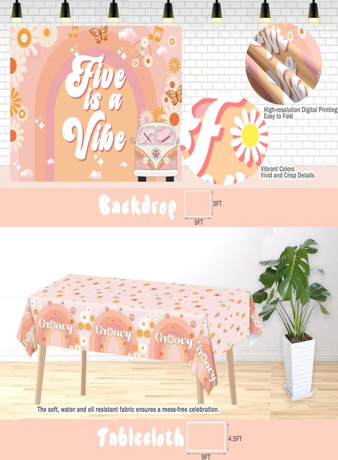 Hombae Five is a Vibe Birthday Party Decorations, Groovy 5th Birthday Decorations Girl, Daisy Flower Retro Boho Hippie Themed Party Supplies Backdrop Balloon Banner Tablecloth Box for 5 Year Old Girl - Image 4