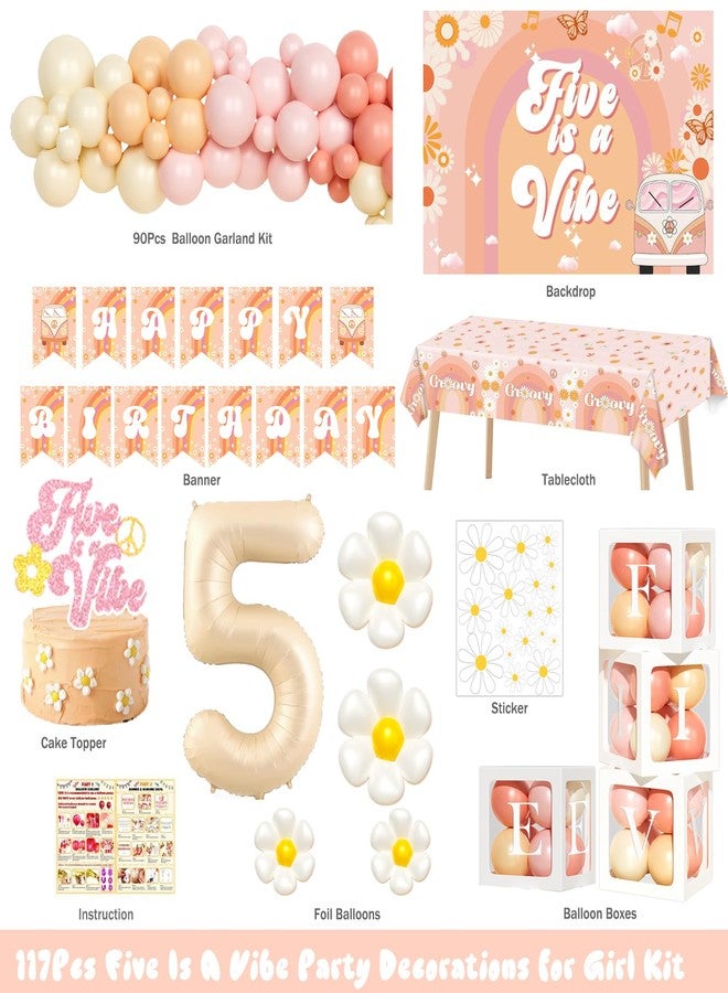 Hombae Five is a Vibe Birthday Party Decorations, Groovy 5th Birthday Decorations Girl, Daisy Flower Retro Boho Hippie Themed Party Supplies Backdrop Balloon Banner Tablecloth Box for 5 Year Old Girl - Image 2