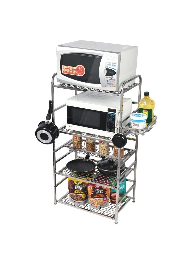 Palomino - Palomino Stainless Steel Space Saver Kitchen Rack Stand for Microwave Oven Utensil Organizer Cutlery Storage Multipurpose Rack Stand for Home with Extra Hooks (Silver) (5 Shelf) (Large) - Image 1
