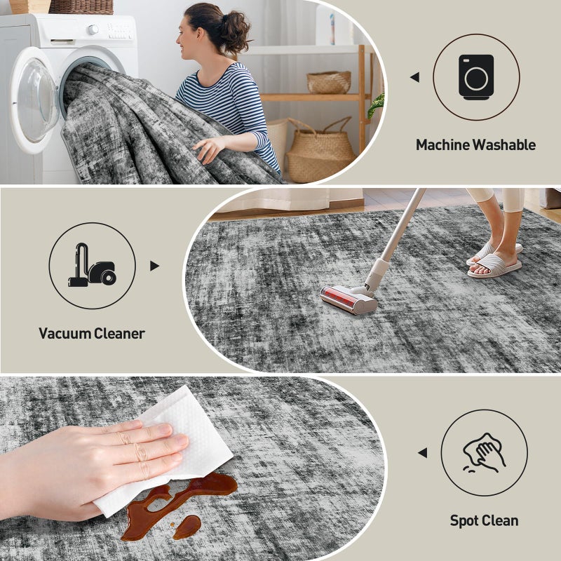 Gent drizz 8x10 Area Rugs Washable Rug: Modern Abstract Living Room Rug Soft Anti-Skid Thin Carpet Indoor Floor Non-Shedding Carpets for Bedroom Dining Room Farmhouse Nursery Home Office Black - Image 3