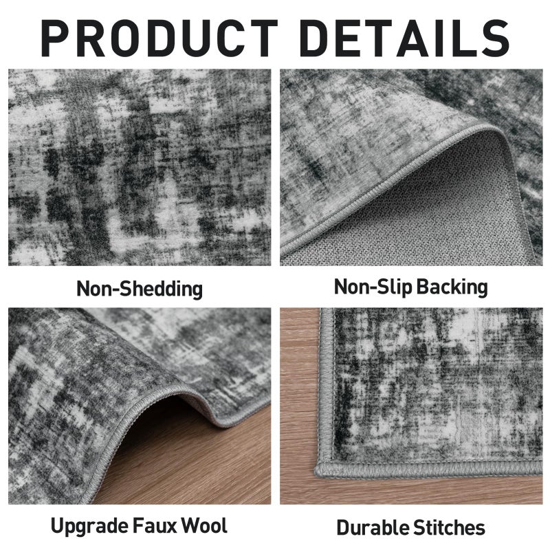 Gent drizz 8x10 Area Rugs Washable Rug: Modern Abstract Living Room Rug Soft Anti-Skid Thin Carpet Indoor Floor Non-Shedding Carpets for Bedroom Dining Room Farmhouse Nursery Home Office Black - Image 5