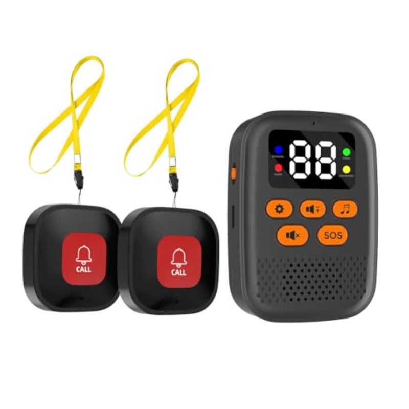 Wireless Caregiver Call Button for Seniors, Panic Button System with LED Display and Vibration, Low Power Remind, 500FT Range, Rechargeable Pager for Elderly Monitoring Black - Image 1
