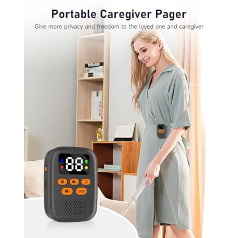 Wireless Caregiver Call Button for Seniors, Panic Button System with LED Display and Vibration, Low Power Remind, 500FT Range, Rechargeable Pager for Elderly Monitoring Black - Image 2