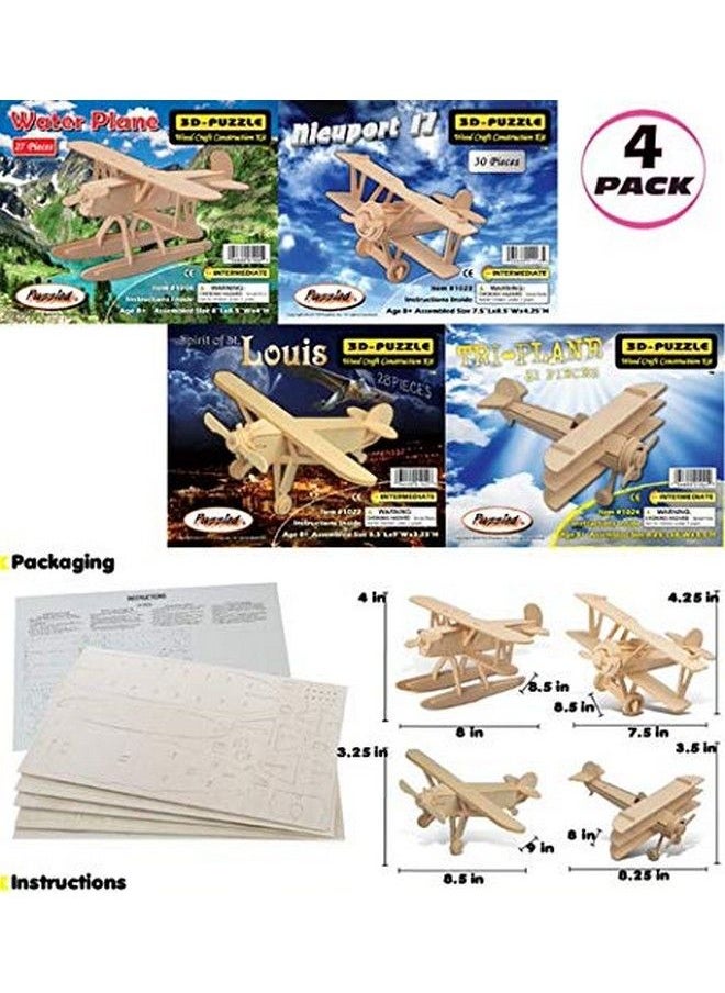 Puzzled Wooden Airplane Model Kits Water Plane Spirit Of St. Louis Nieuport 17 & Triplane 3D Wooden Puzzles Set Educational Adults & Kids Toys Diy Airplane Kit Assembly Planes To Build 4 Pack  - Image 3