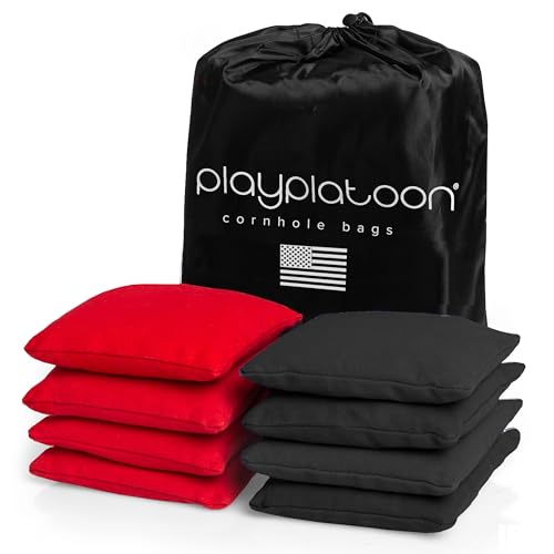 Play Platoon Premium Weather Resistant Duck Cloth Cornhole Bags - Set of 8 Bean Bags for Corn Hole Game - 4 Red & 4 Black... - Image 1