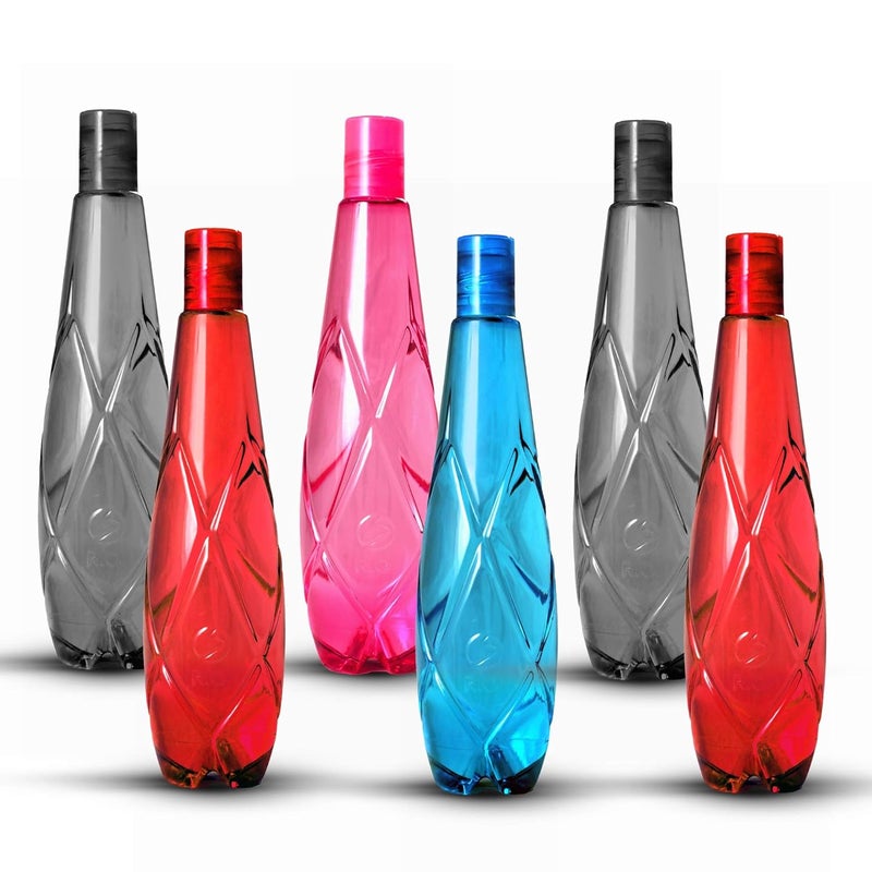 Stysol Water Bottle 1 litre Plastic Fridge Water Bottle Set for Office Sports School Travelling Gym Yoga BPA and Leak Free Unbreakable Bottle Checkered Pattern Pack of 6 - Image 1
