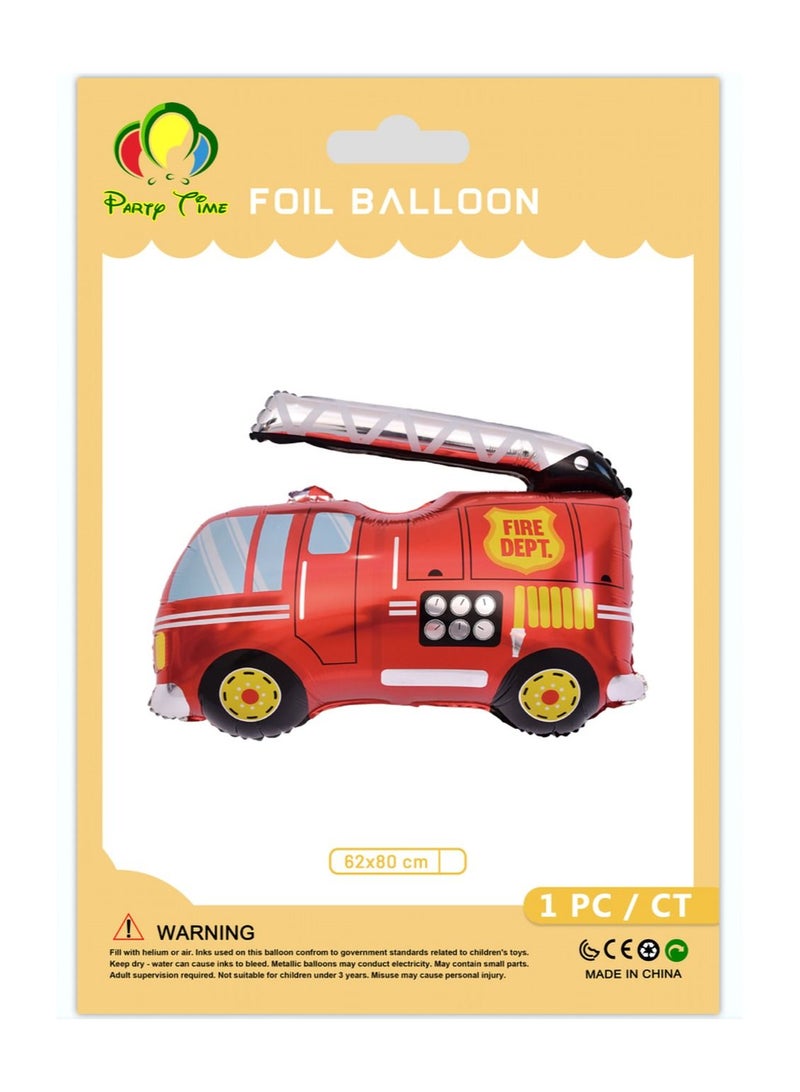 Party Time 1-Piece 62x80cm Fire Truck Foil Balloon, Fire Fighter Theme Party Decorations Vehicle Themed Decorations- Party Supplies