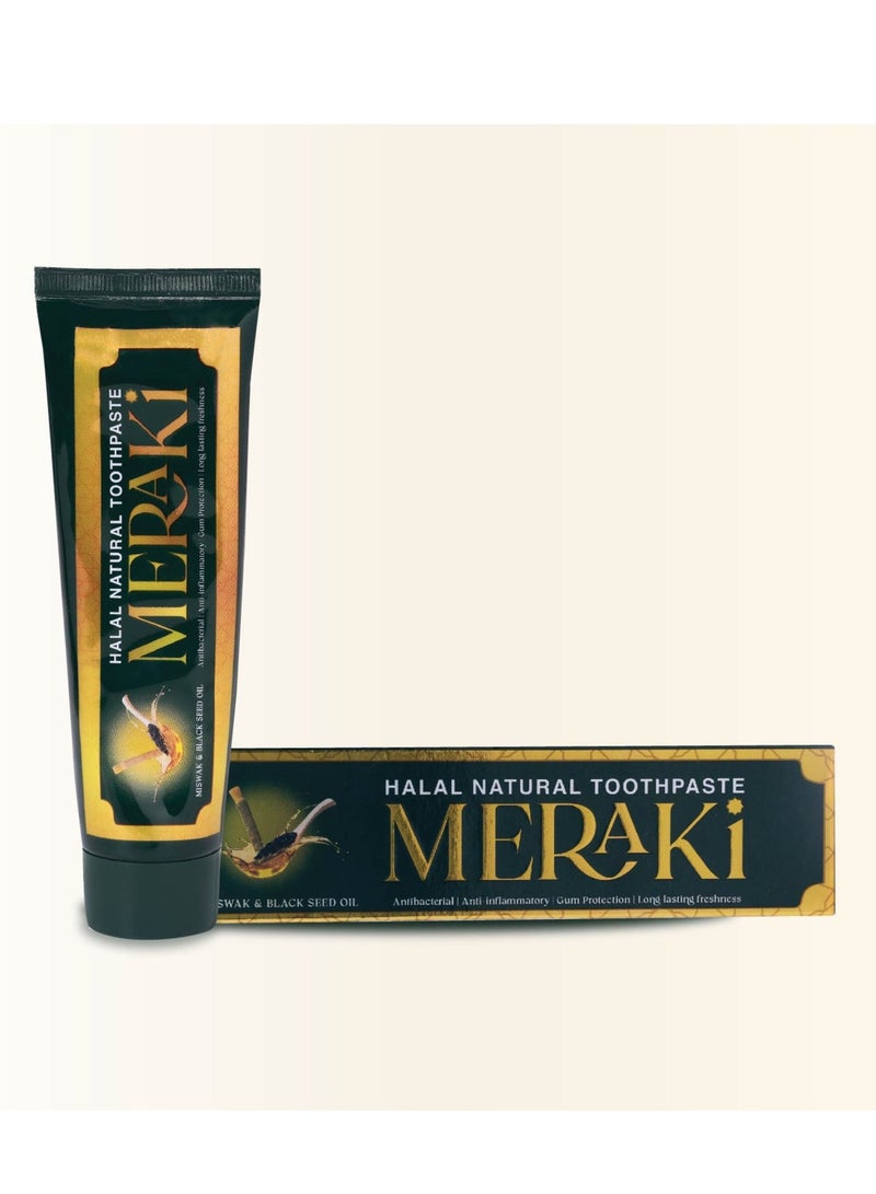 Meraki Halal Natural Toothpaste with Miswak & Black Seed Oil 120 Gram – Antibacterial, Fluoride-Free, Natural Oral Care & Colgate ZigZag Charcoal Soft Bristle Manual Toothbrush for adults - 4 Pcs, Removes Germs in Between Teeth, Soft-tongue cleaner, Antibacterial bristles Bundle - Image 2
