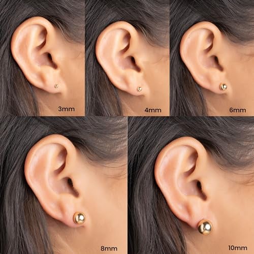 Barzel 18K Gold Plated Ball Stud Earrings Set, Sizes 3-10MM, 5 Pack, High Polish Finish Ball Suds - Image 2
