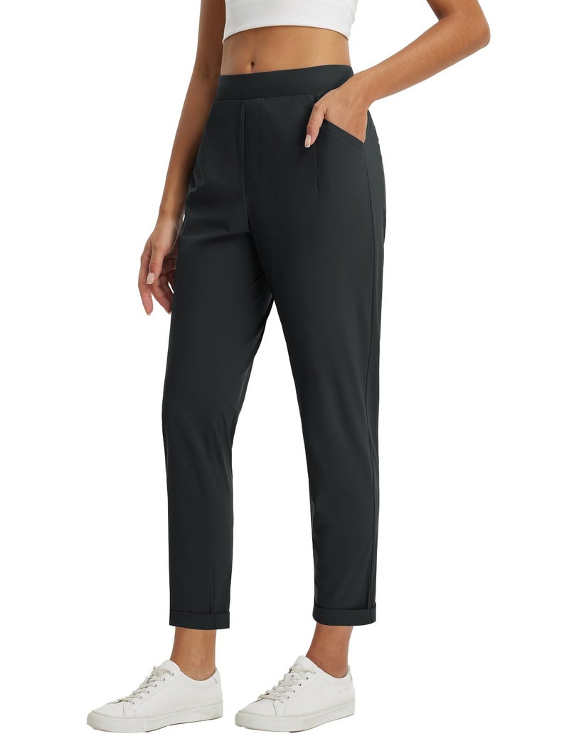 baleaf Womens Pants Petite Travel Pants Stretchy Work Pants Dressy Business Casual Slacks Golf Airport Clothing Summer Black M - Image 1