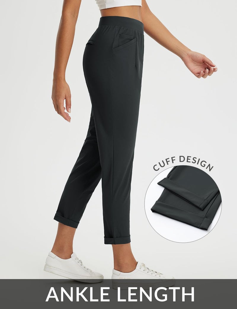baleaf Womens Pants Petite Travel Pants Stretchy Work Pants Dressy Business Casual Slacks Golf Airport Clothing Summer Black M - Image 5