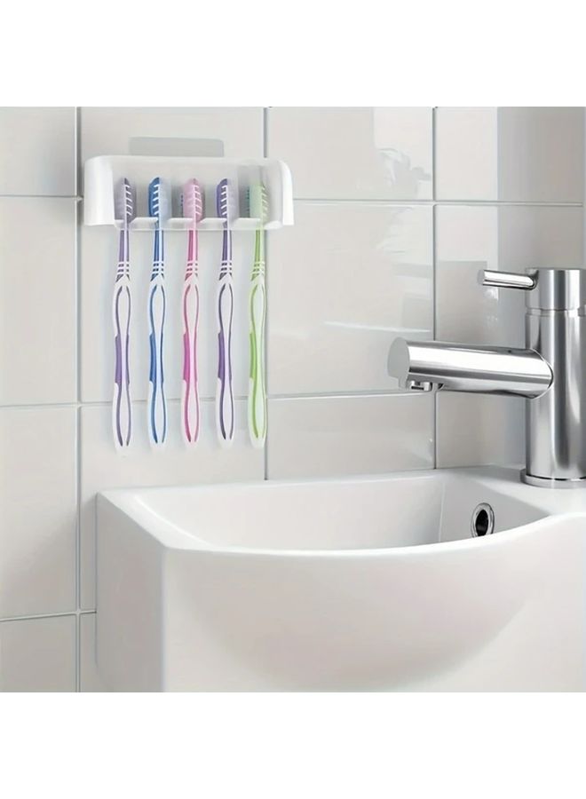 Blue 5 Slot Waterproof Toothbrush Holder No Drill Wall Mount Bathroom Organizer - Image 1