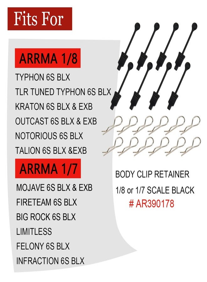 MOSHNOLY 8 PCS Rubber Body Clip Retainer Shell Fixed Buckle Lock AR390178 for ARRMA 1/7 Mojave Limitless 1/8 Typhon Kraton RC Car, Body Clips W/Rubber Retainers RC Car Parts - Image 2