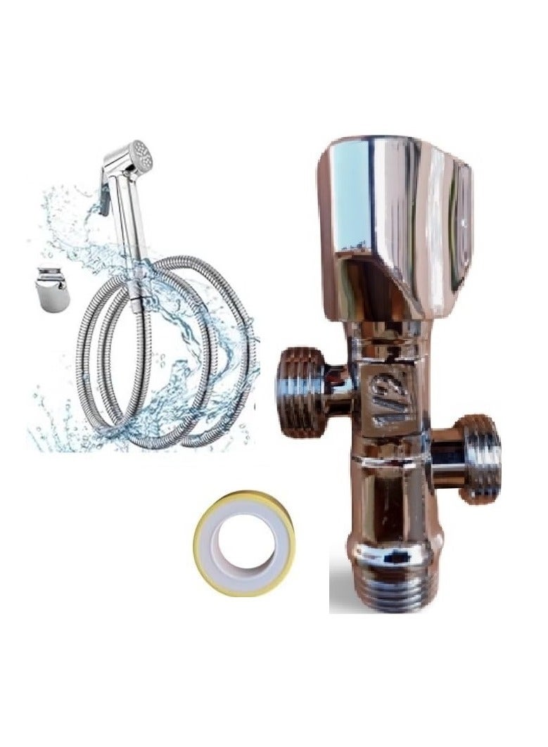 Complete bathroom bidet with double angle valve
